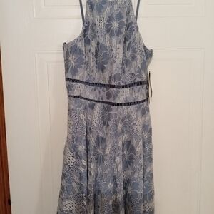 City Triangles Blue and White Lace Midi Dress